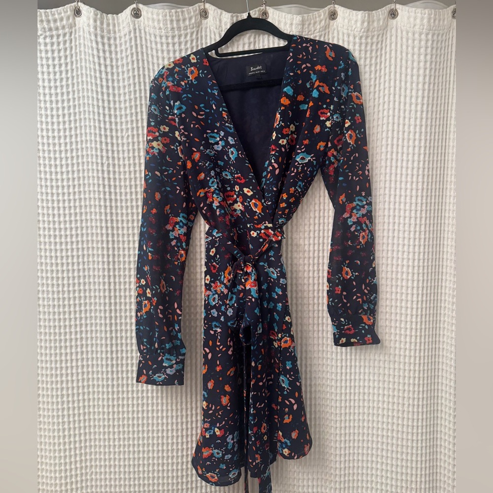 Bardot Navy Floral Long Sleeve Wrap Dress